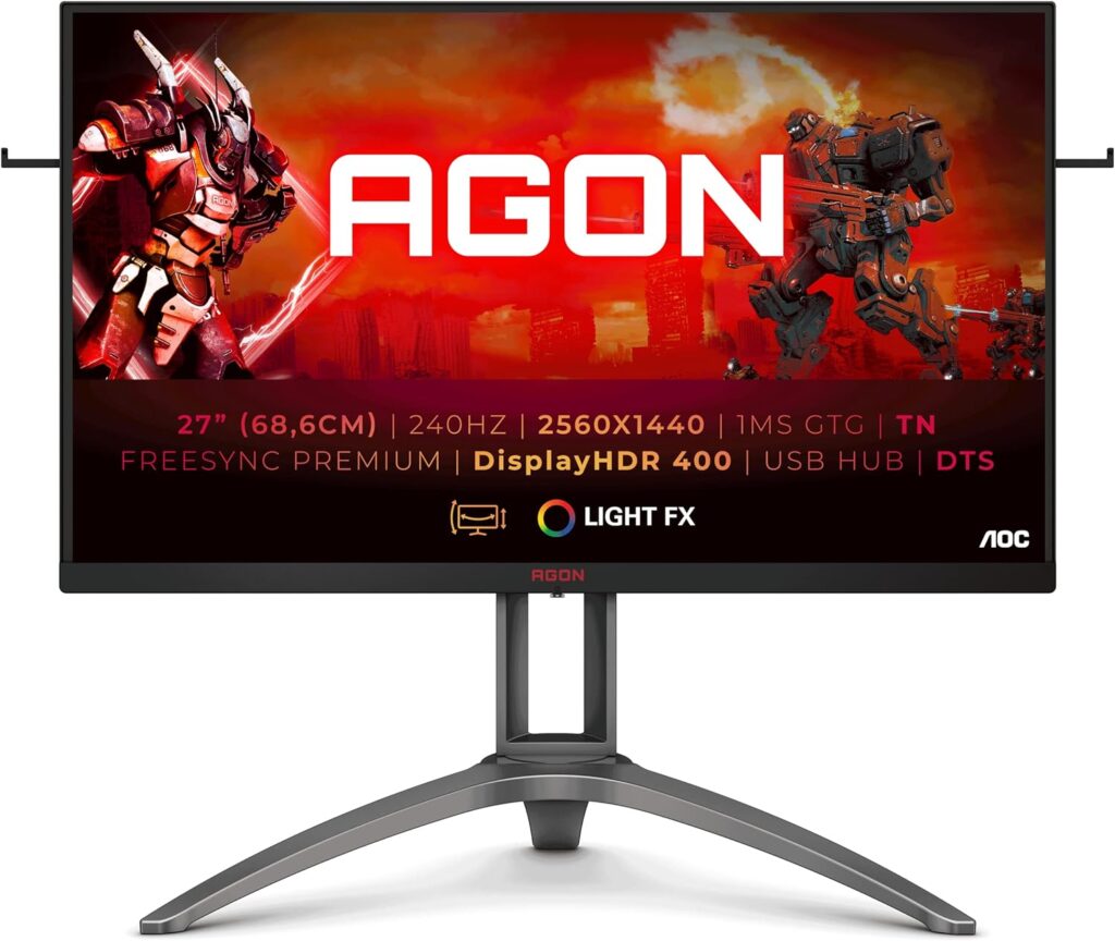 AOC AGON Gaming AG273QZ - 27 Inch QHD Monitor, 240Hz, 1 ms, TN, AMD FreeSync, USB Hub, Speakers,Height adjust (2560x1440 @240Hz, 400 cd/m², HDMI/DP/USB 3.0)
