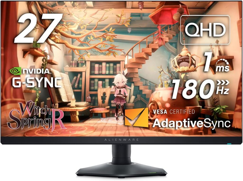 Alienware AW2724DM Gaming Monitor - 27" QHD 180Hz w Overclock, AMD FreeSync Premium Pro, NVIDIA G-SYNC, VESA Display - Black,Black/Silver
