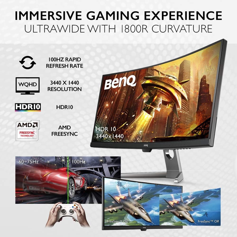 BenQ EX3501R Ultrawide Wide 35 Inch QHD 100 Hz Curved Computer Monitor with AMD FreeSync, Brightness Intelligence Plus, USB-C, HDMI and DP for Optimum Gaming Experience

