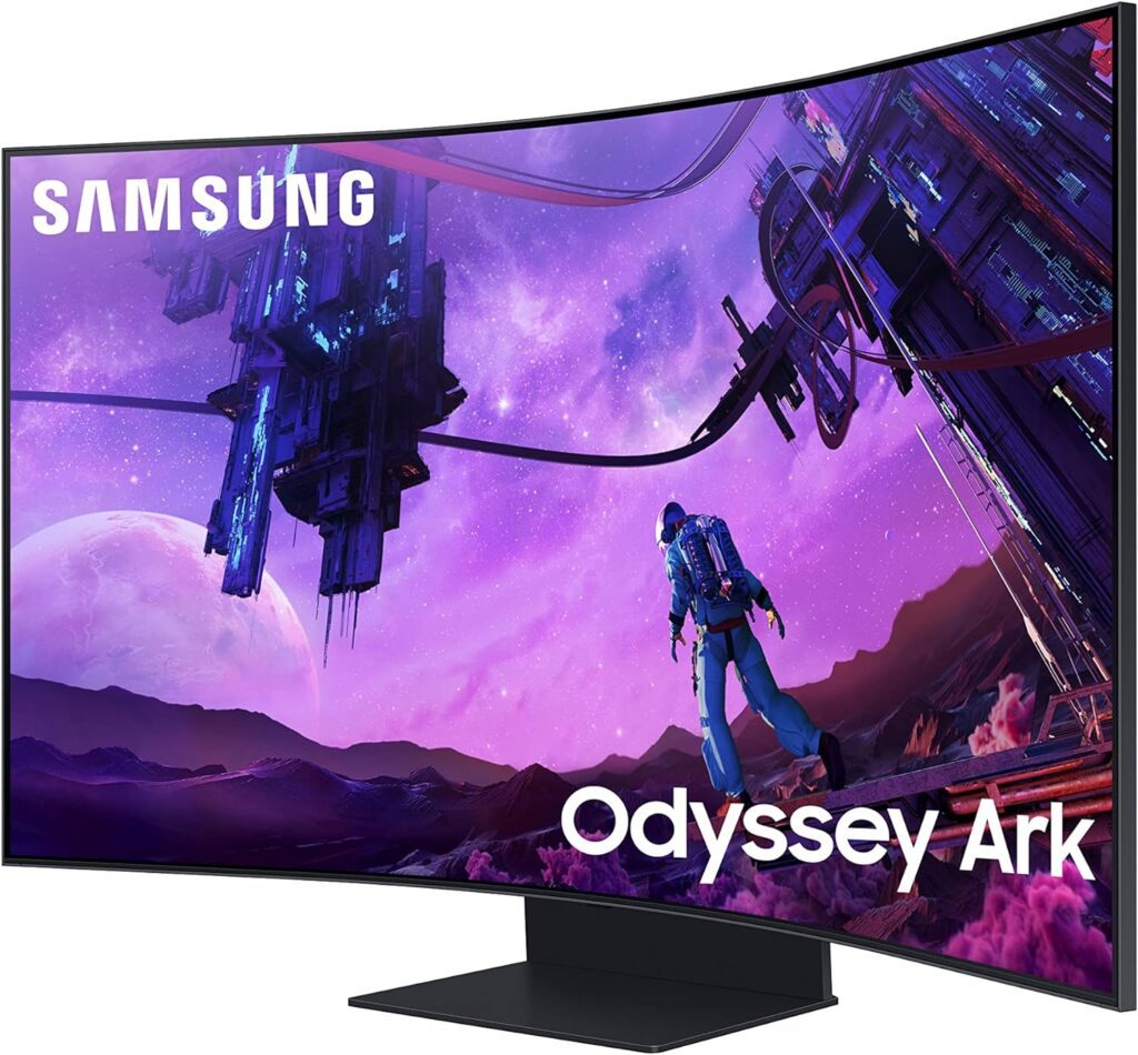 Samsung 55" Odyssey Ark Series 4K UHD Curved Monitor, 165Hz, 1ms GTG, Quantum Mini LED Gamer Display Screen w/ Cockpit Mode, Sound Dome Technology, Multi View, HDR10+, S55BG970NN, 2022, Black
