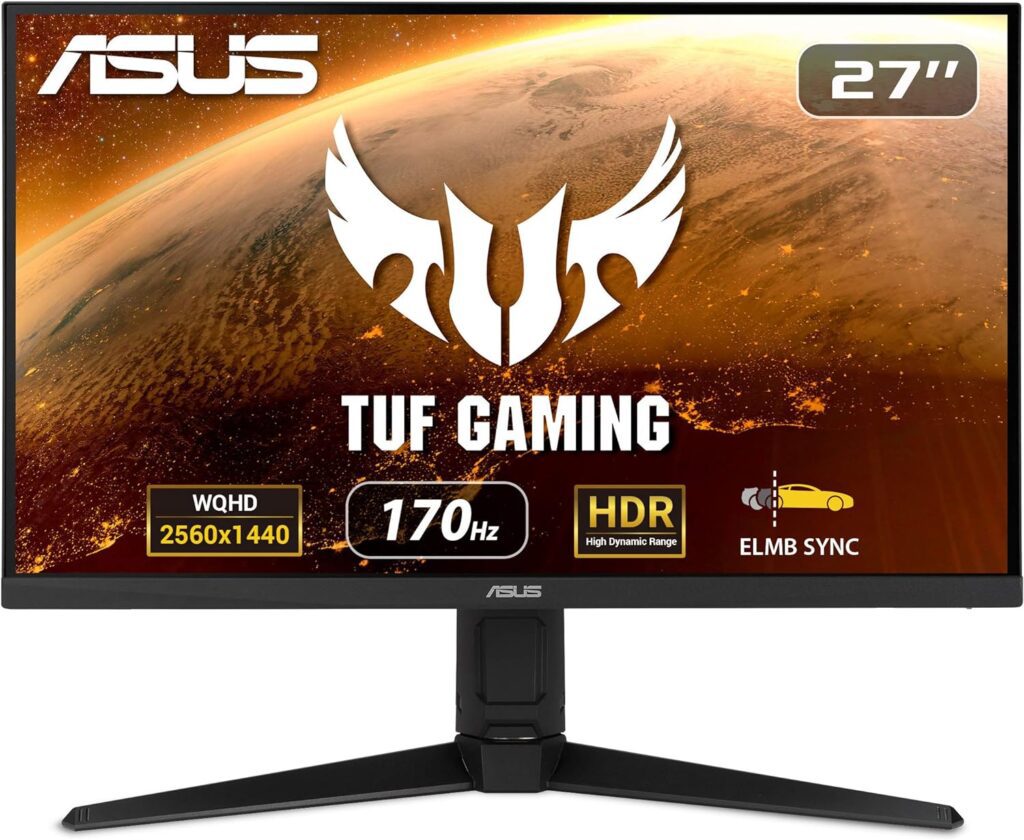 ASUS TUF Gaming 27" 2K Monitor (VG27AQL1A) - QHD (2560 x 1440), IPS, 170Hz (Supports 144Hz), 1ms, Extreme Low Motion Blur, DisplayHDR, Speaker, G-SYNC Compatible, VESA Mountable, DisplayPort, HDMI

