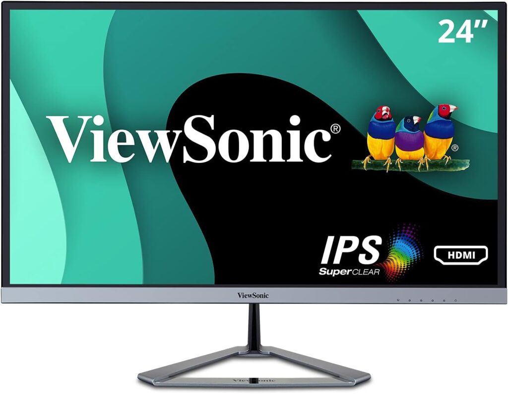 ViewSonic VX2476-SMHD 24 Inch 1080p Widescreen IPS Monitor with Ultra-Thin Bezels, HDMI and DisplayPort, Black/Silver
