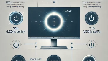 e alt text for this image could be: "Close-up view of power LED indicator on LG monitor infographic"