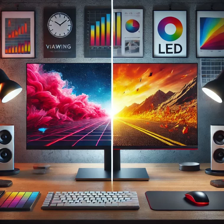 Side-by-side comparison of IPS and LED monitors: vibrant colors and wide viewing angles on an IPS monitor