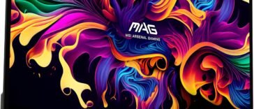 Glowing MSI QD-OLED gaming monitor displaying vibrant game visuals with sleek RGB lighting