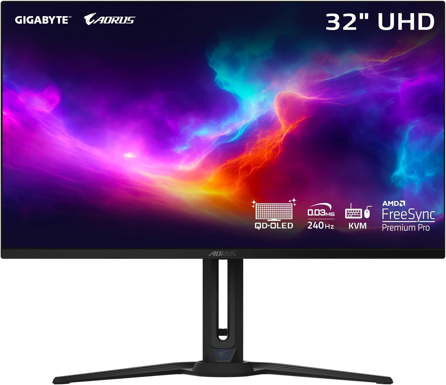 Alienware vs AORUS 32-inch OLED gaming monitors side-by-side