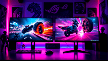 ASUS ROG Swift vs Strix OLED gaming monitors side-by-side comparison showing sleek designs and vibrant displays