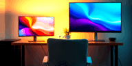 OLED vs LCD screens side by side showing eye comfort differences in dark and bright lighting