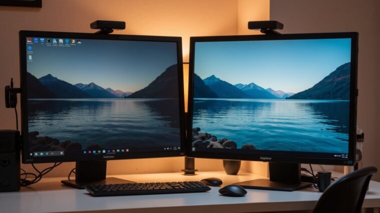 Illustration showing the before and after effects of calibrating an LED computer monitor.