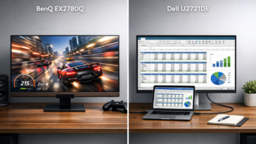 BenQ EX2780Q vs Dell U2721DE side-by-side comparison for gaming and productivity