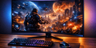 Best 4K 144Hz monitor on a gaming desk with PC setup