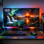 Best HDR monitor 2026 displaying vibrant HDR content in a modern gaming setup
