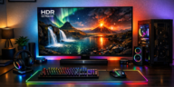 Best HDR monitor 2026 displaying vibrant HDR content in a modern gaming setup