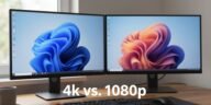 Split-screen comparison of 4k vs. 1080p image quality on a computer monitor