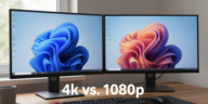 Split-screen comparison of 4k vs. 1080p image quality on a computer monitor