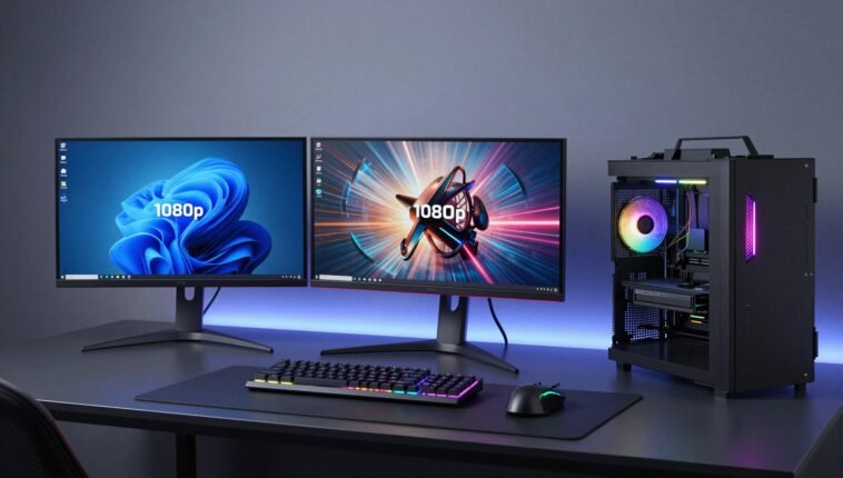 Best 1080p monitors for gaming and productivity displayed in professional studio setup