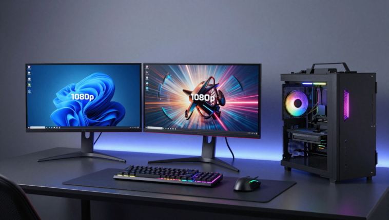 Best 1080p monitors for gaming and productivity displayed in professional studio setup