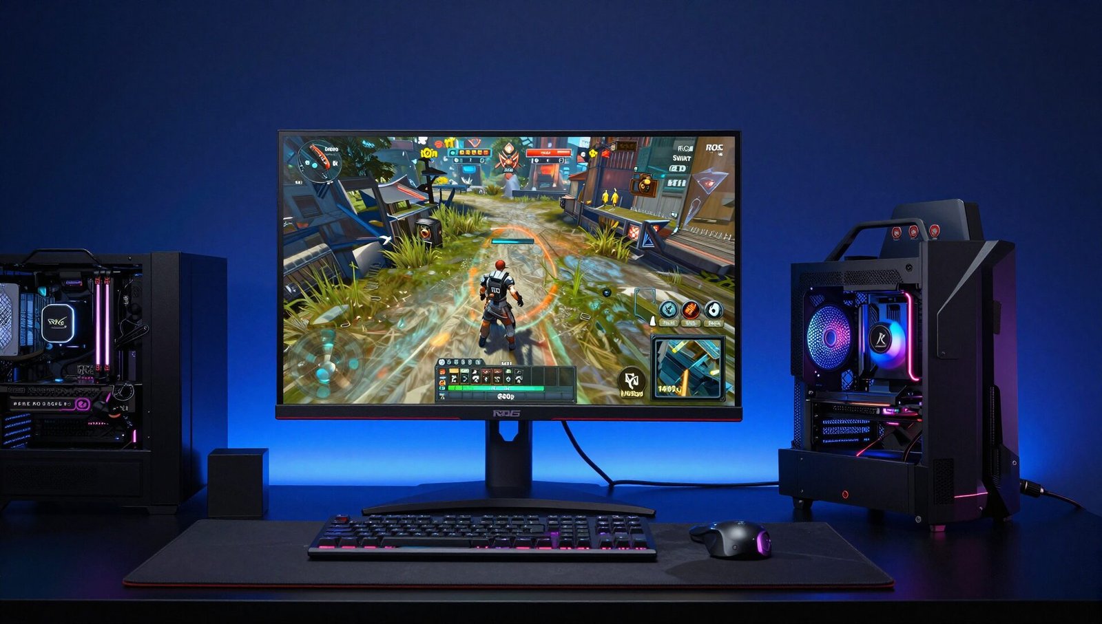 Side-by-side comparison of the best 1440p gaming monitors showcasing OLED, IPS, and Mini LED displays with HDR gaming visuals