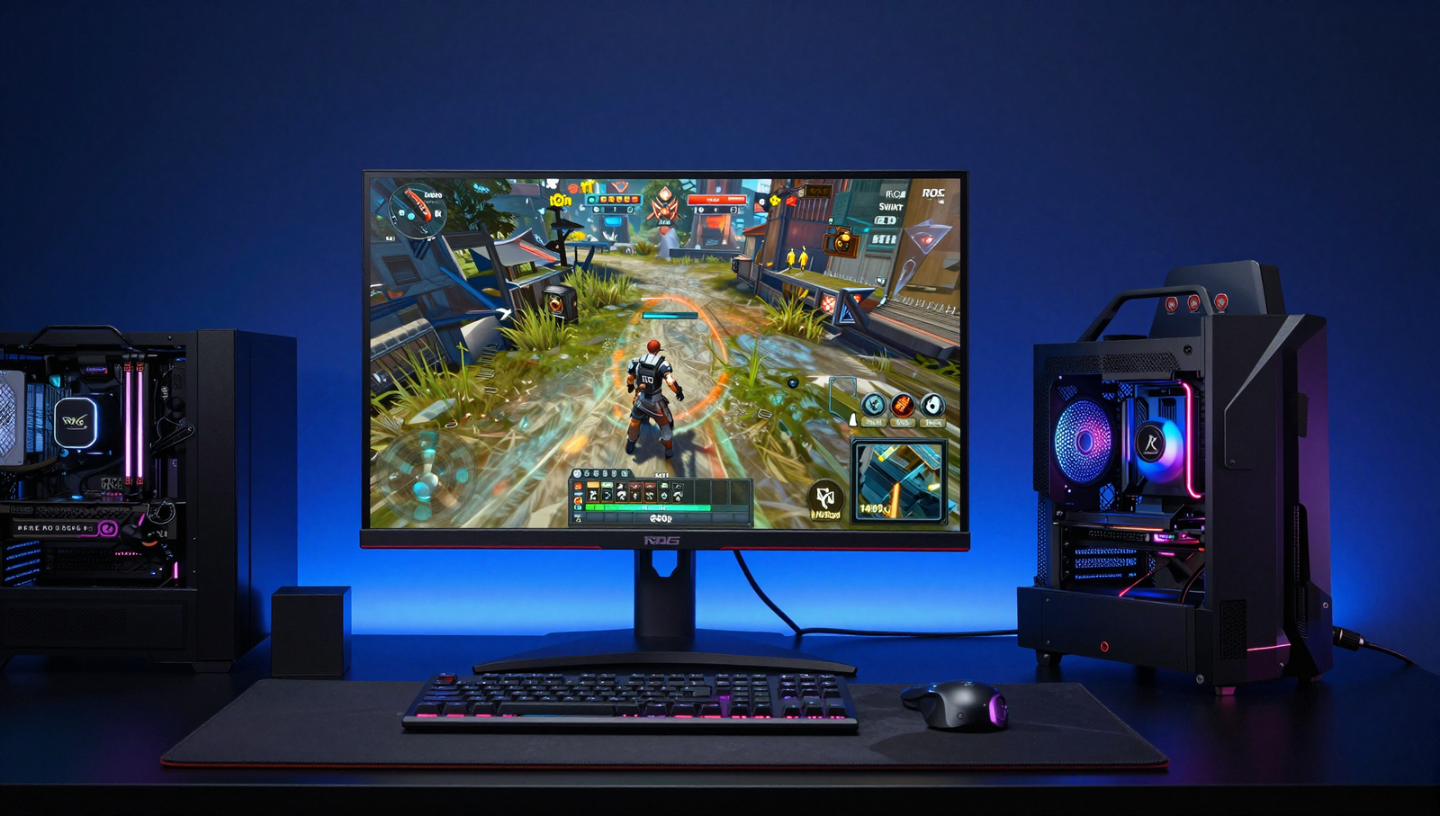 Side-by-side comparison of the best 1440p gaming monitors showcasing OLED, IPS, and Mini LED displays with HDR gaming visuals