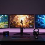 Best 4k gaming monitors lineup showcasing ASUS ROG Swift OLED and Dell Alienware displays in a gaming setup
