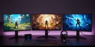 Best 4k gaming monitors lineup showcasing ASUS ROG Swift OLED and Dell Alienware displays in a gaming setup