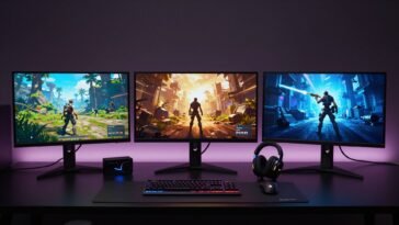 Best 4k gaming monitors lineup showcasing ASUS ROG Swift OLED and Dell Alienware displays in a gaming setup