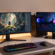 Best gaming monitors under 150 USD setup with RGB lighting and gaming peripherals