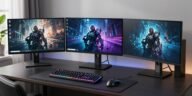 Gaming desk setup with monitors from the Best Gaming Monitors Under 200 USD collection