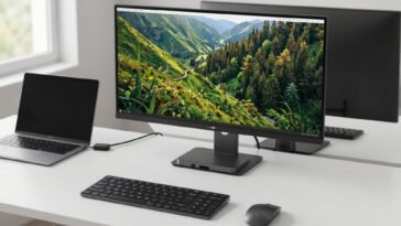 Best monitors with built-in docking station in a modern office desk setup