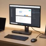Best Monitors With Built-in KVM Switch - Professional desk setup with dual laptop workflow