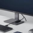 Best Thunderbolt 3 Monitors professional desk setup with laptop connected to ultra wide display
