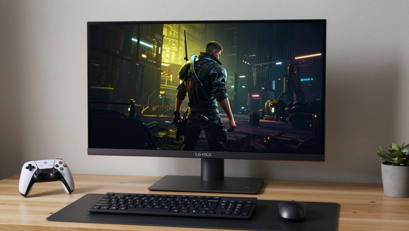 Best TVs for PC monitors showing a 42-inch LG C5 OLED used for gaming on a desk setup