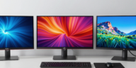 OLED vs LED vs IPS monitors comparison showing three different display technologies side by side with color accuracy differences visible