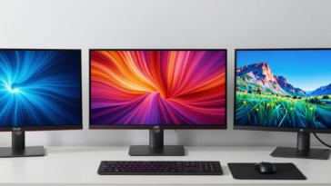 OLED vs LED vs IPS monitors comparison showing three different display technologies side by side with color accuracy differences visible