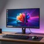 RGB Mini LED monitor displaying vivid HDR content on a professional desk setup