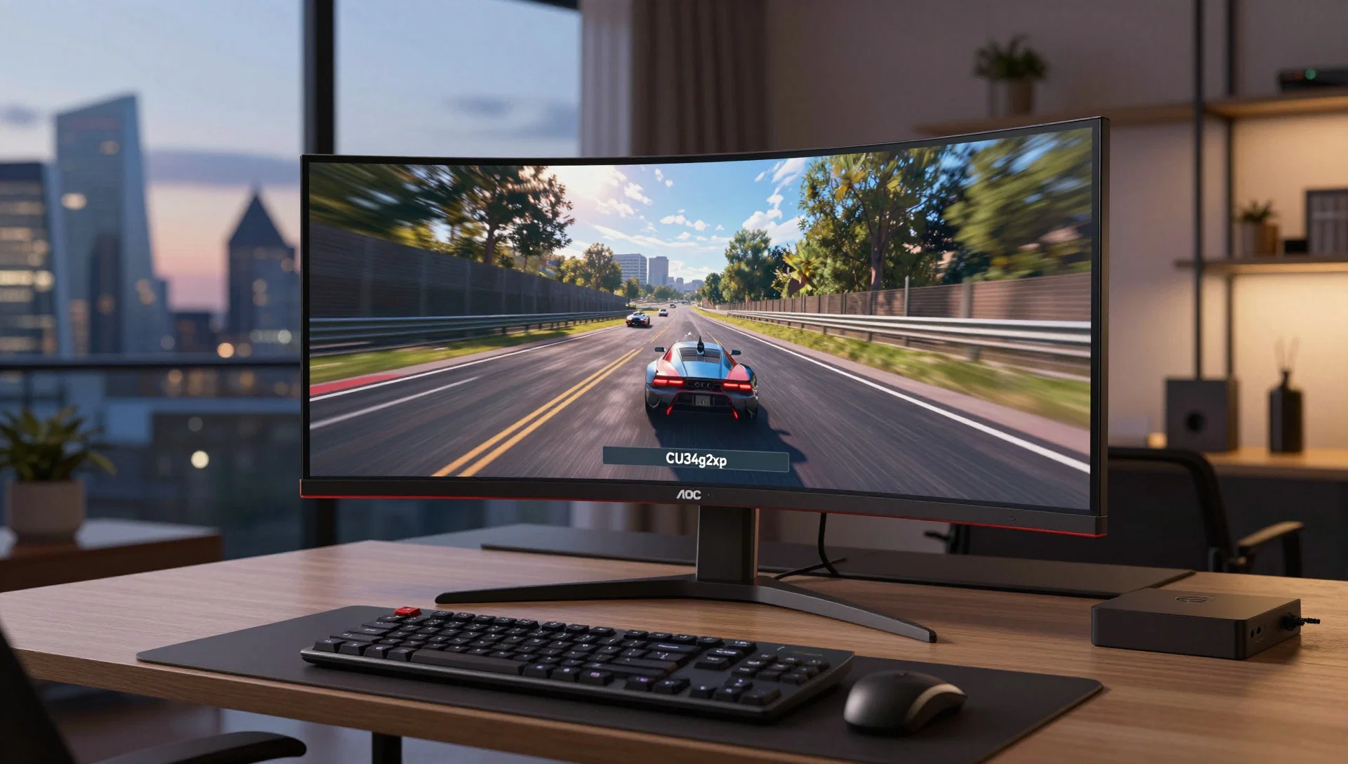 aoc cu34g2xp 34 va curved gaming monitor in a London gaming setup